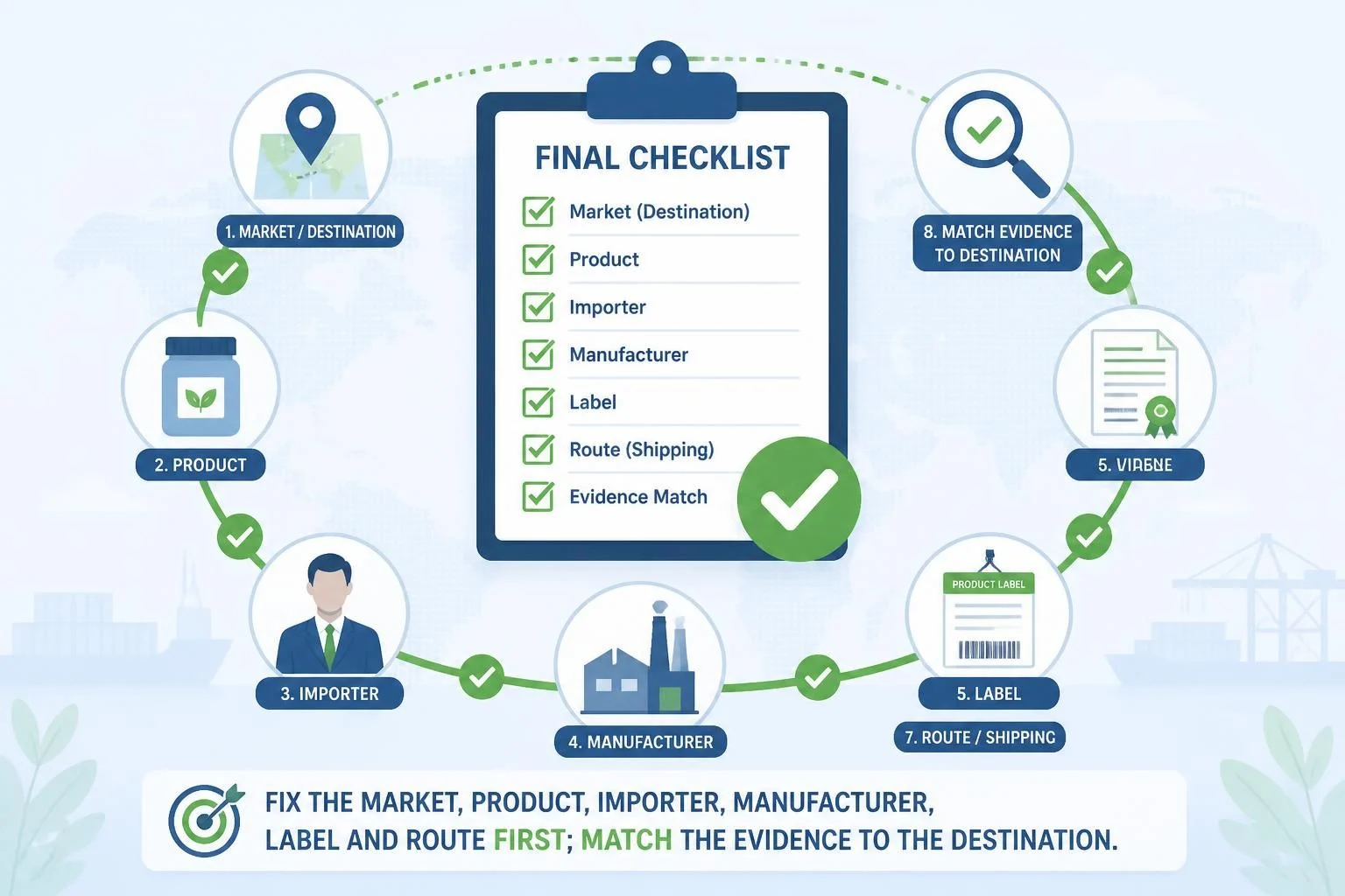 Fix the market, product, importer, manufacturer, label and route first