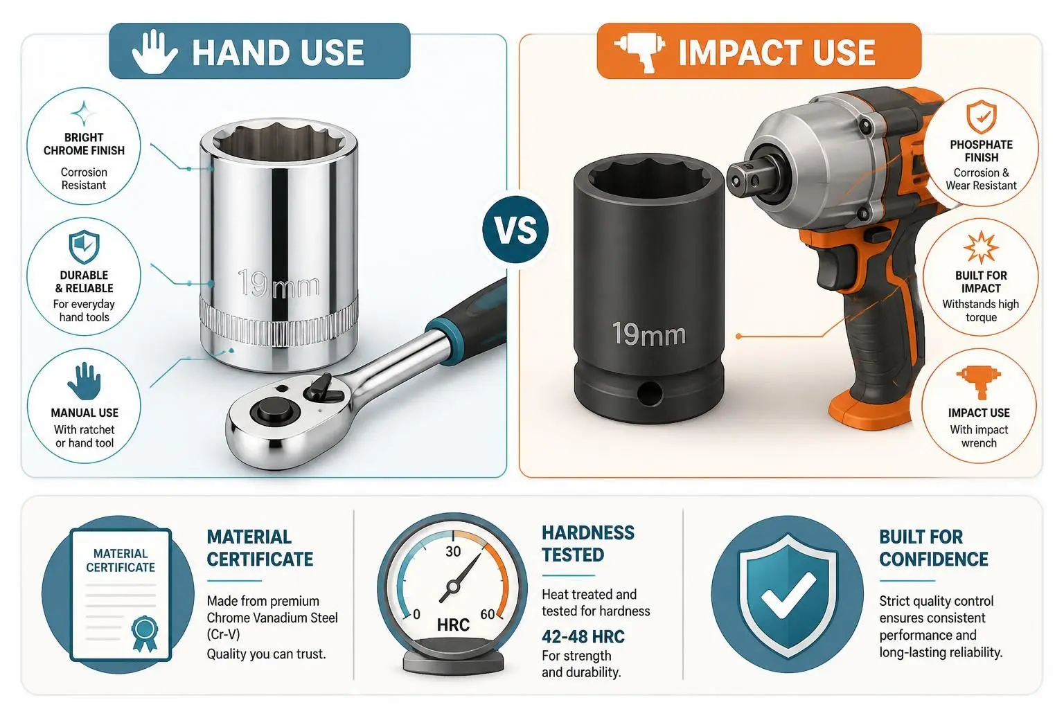 Chrome Hand Sockets vs. Dark-Finish Impact Sockets