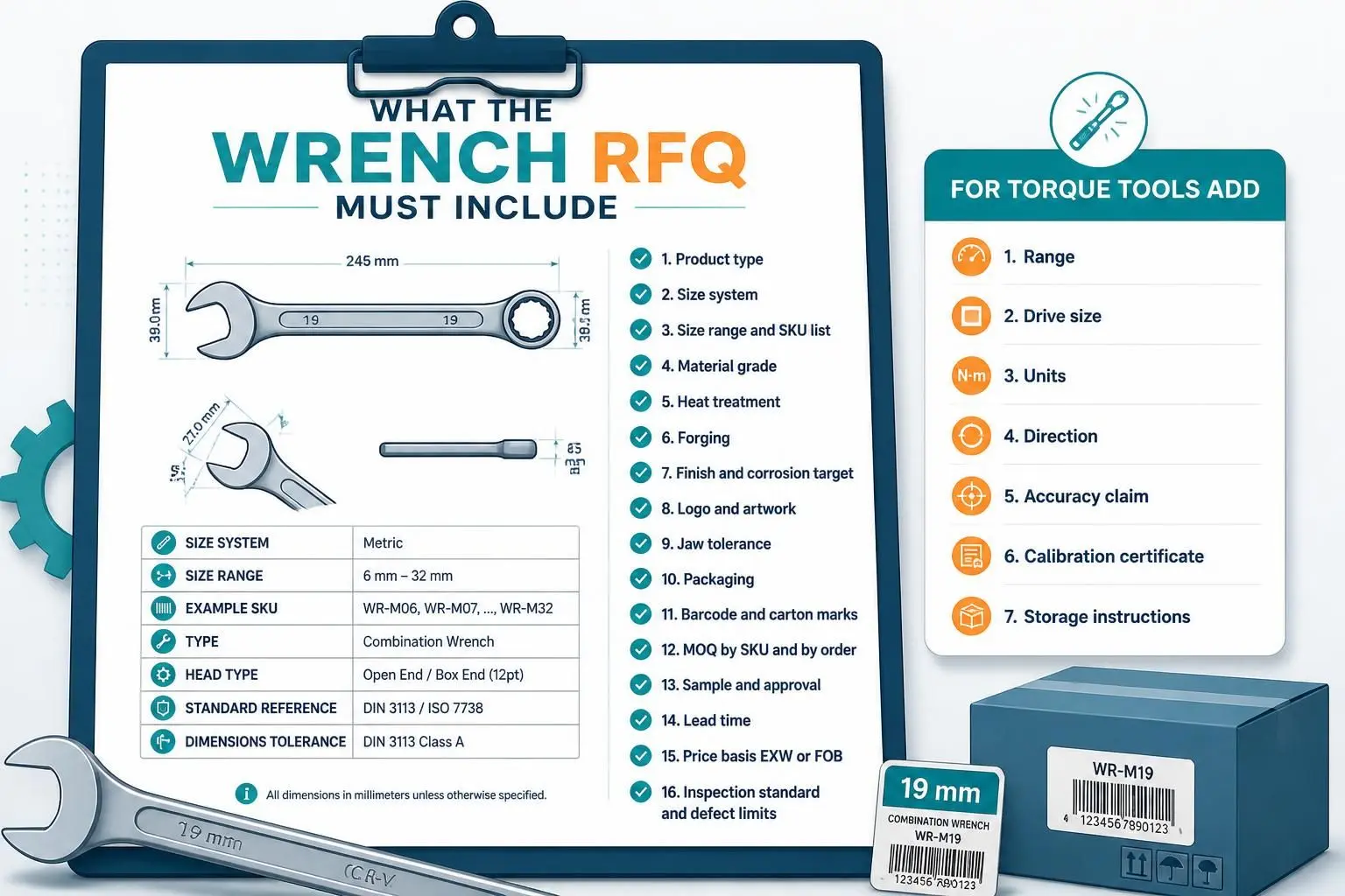 Wrench RFQ specification sheet with required fields and torque tool additions